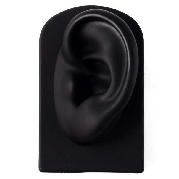 Silikónový model ľavého ucha 7,8 × 4,9 × 4 cm Mäkky tréningový model na nácvik piercingu a tetovania čierna
