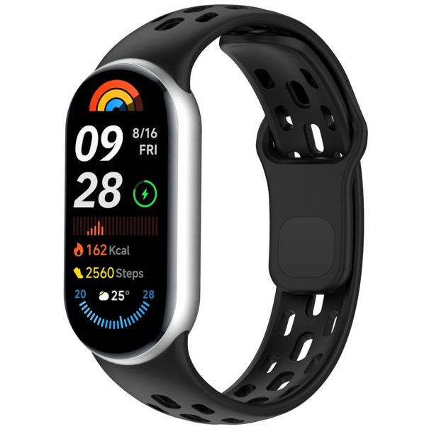 Silikónový priedušný športový remienok pre Xiaomi Mi Band 10 Nastaviteľný pohodlný náramok odolný proti potu ľahký pásik pre každodenné nosenie čierna