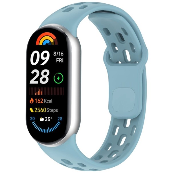 Silikonový prodyšný sportovní řemínek pro Xiaomi Mi Band 10 Nastavitelný pohodlný náramek odolný proti potu lehký pásek pro každodenní nošení modrá