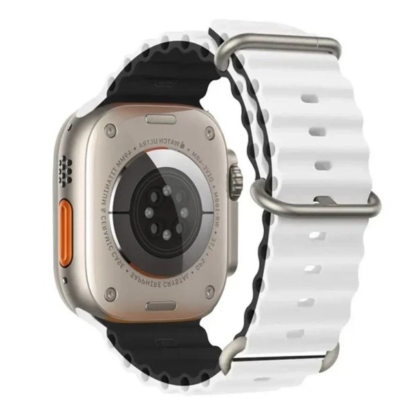 Silikonový řemínek 38 mm 40 mm 41 mm pro Apple Watch Voděodolný pásek s titanovou přezkou Nastavitelná smyčka a vícepolohové zapínání černo-bílá
