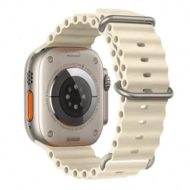 Silikonový řemínek 42 mm 44 mm 45 mm 49 mm pro Apple Watch Voděodolný pásek s titanovou přezkou Nastavitelná smyčka a vícepolohové zapínání béžova