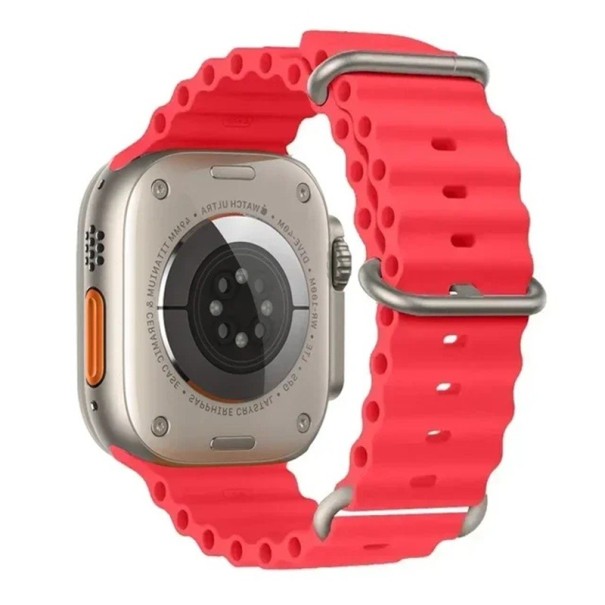 Silikonový řemínek 42 mm 44 mm 45 mm 49 mm pro Apple Watch Voděodolný pásek s titanovou přezkou Nastavitelná smyčka a vícepolohové zapínání červená