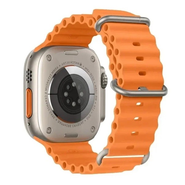 Silikonový řemínek 42 mm 44 mm 45 mm 49 mm pro Apple Watch Voděodolný pásek s titanovou přezkou Nastavitelná smyčka a vícepolohové zapínání oranžová