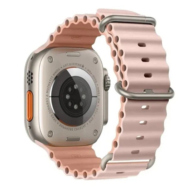 Silikonový řemínek 42 mm pro Apple Watch S10 Voděodolný pásek s titanovou přezkou Nastavitelná smyčka a vícebodové zapínání světle růžová
