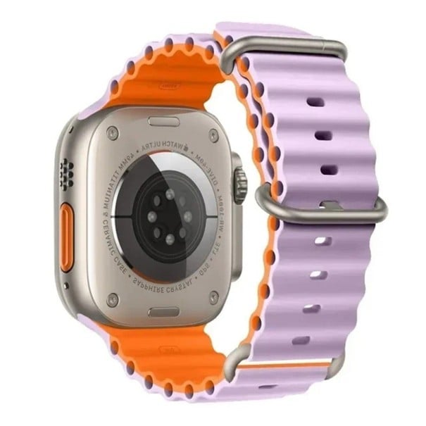 Silikonový řemínek 46 mm pro Apple Watch S10 Voděodolný pásek s titanovou přezkou Nastavitelná smyčka a vícepolohové zapínání světle fialová