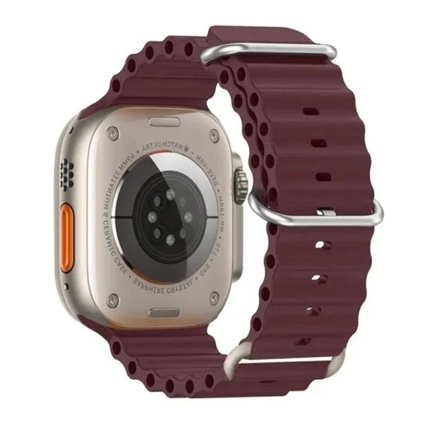 Silikonový řemínek 46 mm pro Apple Watch S10 Voděodolný pásek s titanovou přezkou Nastavitelná smyčka a vícepolohové zapínání vínová