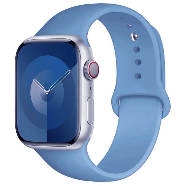 Silikonový řemínek pro Apple Watch Series 9 8 7 6 5 4 3 SE Ultra 2 38 mm - 40 mm - 41 mm M-L Vodotěsný měkký pryžový pásek pro pohodlné celodenní nošení světle modrá