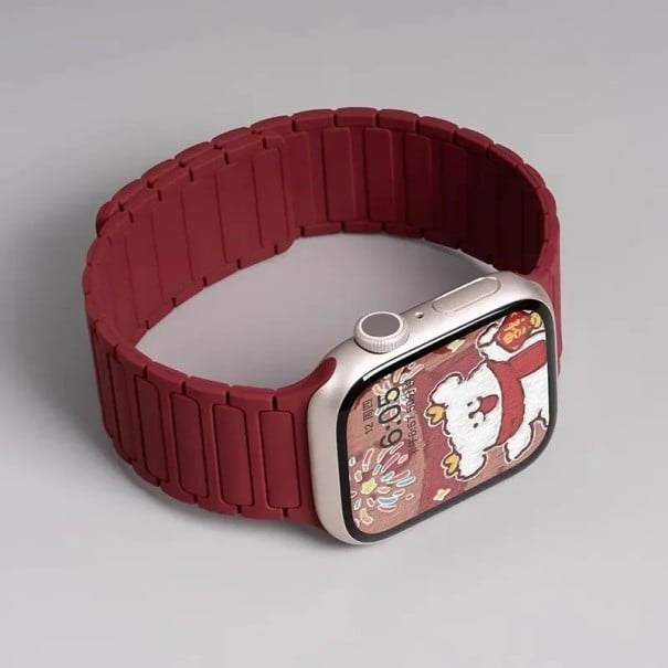 Silikonový řemínek S10 42 mm pro Apple Watch Magnetické zapínání Kompatibilní se 38 40 41 42 mm Series 1–10 SE SE 2 Pohodlný pásek vínová