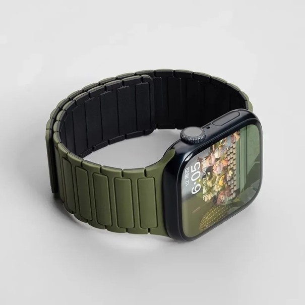 Silikonový řemínek S10 42 mm pro Apple Watch Magnetické zapínání Kompatibilní se 38 40 41 42 mm Series 1–10 SE SE 2 Pohodlný pásek zeleno-černá
