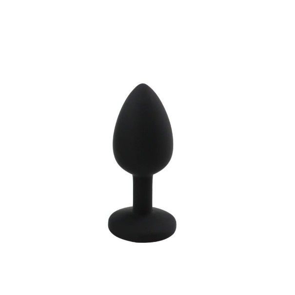 Silikonowy korek analny z wyjmowanym kamieniem, rozmiar L 4,2 x 9,5 cm, dyskretne opakowanie czarny