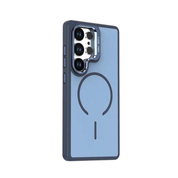 Silikonowy pokrowiec dla Samsung Galaxy S24+ Z wyklapaną podstawką Wsparcie dla ładowania magnetycznego Ochronny futerał na telefon niebieski
