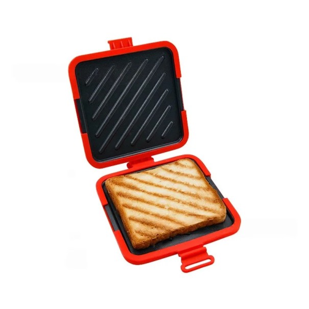 Silikonowy sandwich maker do mikrofalówki z metalowymi płytkami grillowymi Regulowane paski Powierzchnia nieprzywierająca Narzędzie kuchenne czerwony Silikonowy sandwich maker do mikrofalówki z metalowymi płytkami grillowymi Regulowane paski Powierzchnia nieprzywierająca Narzędzie kuchenne czerwony