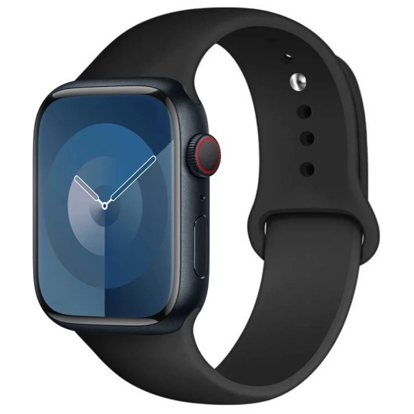 Silikonrem för Apple Watch Series 9 8 7 6 5 4 3 SE Ultra 2 49 mm – 42 – 44 – 45 mm S-M Vattentålig flexibel rem av mjuk gummi för bekväm vardagsanvändning svart