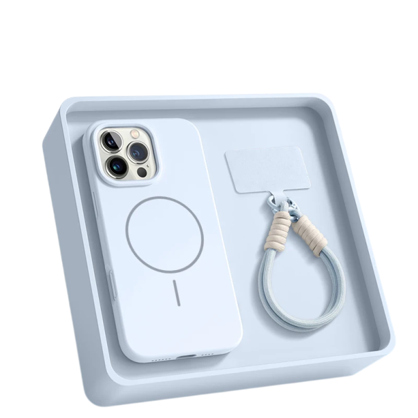 Silikonskal med handrem för iPhone 17 3-skikts skyddande fodral mot repor med mjukt ytskikt blå