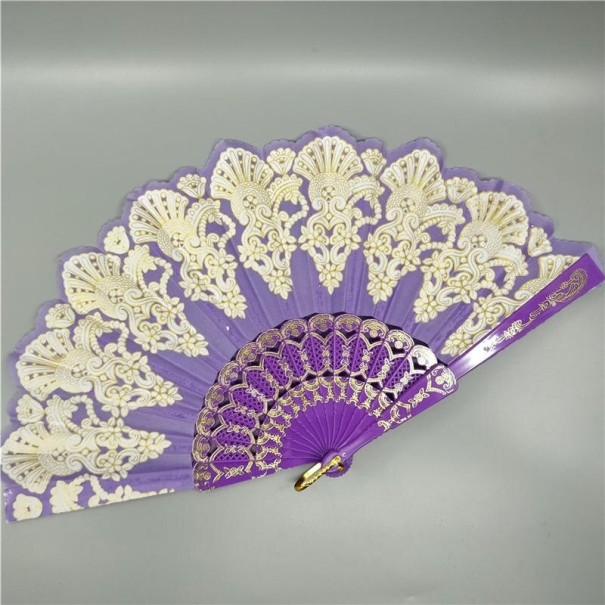 Silk Fan with Ornaments purple