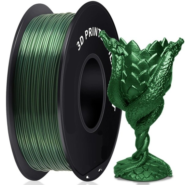 Silk PLA filament 1,75 mm 1 kg Lesklý povrch Náplň do 3D tlačiarne Pre FDM tlač Ostré detaily Hladké vrstvy Dekoratívne modely tmavo zelená