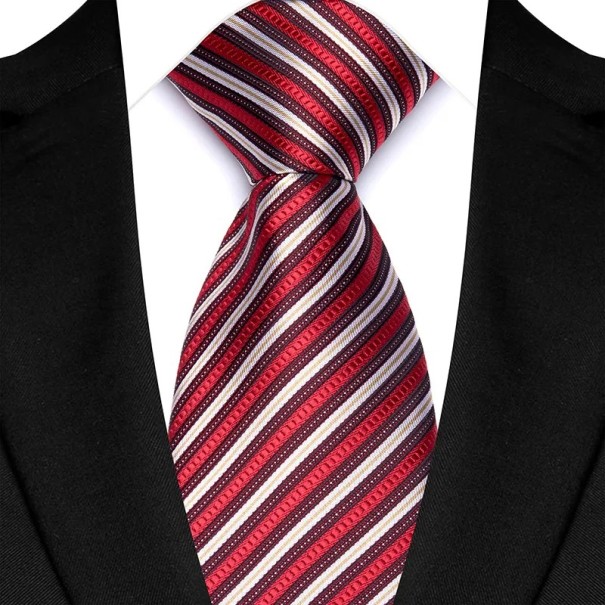Silk Red Tie with Stripes 145 x 8 cm Luxury Men's Tie Elegant Accessory Quality Silk Business and Social Events 1