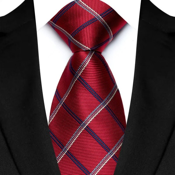 Silkkiruutuinen punainen solmio 145 x 8 cm Ylellinen miesten solmio Korkealaatuinen silkki Liike- ja sosiaalisiin tapahtumiin Elegantti asuste 1