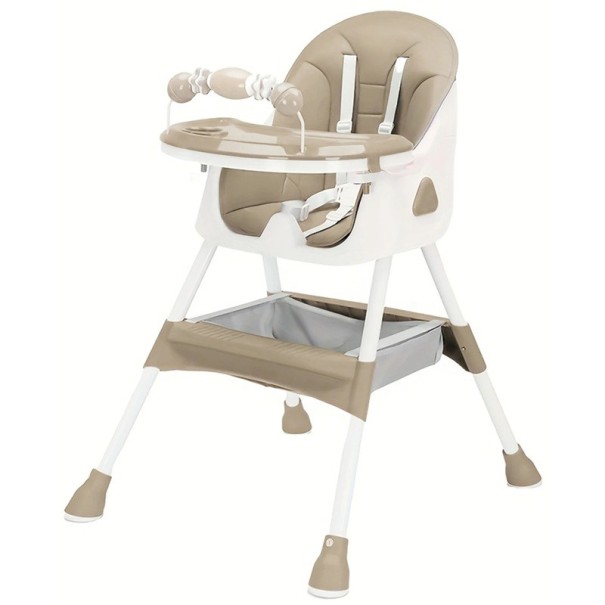 Silla de comedor plegable para bebé 94x70x65 cm para niños a partir de 6 meses con alfombrilla antideslizante y soporte para juguetes Alimentación de fácil limpieza caqui