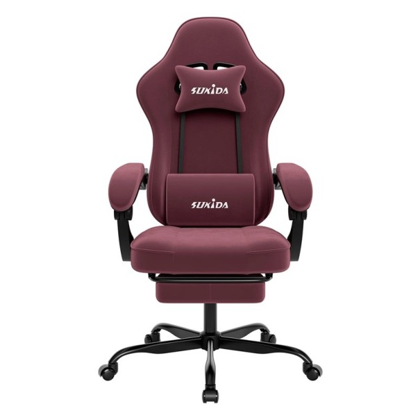 Silla de juego con reposapiés y reposacabezas para usuarios de 155-180 cm, silla de oficina giratoria con ruedas, para jugar y trabajar rojo