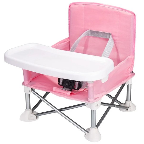 Silla infantil plegable portátil 30x31x37 cm Silla de comedor de plástico con asiento elevador Adecuada para viajes, exteriores y para comer Mobiliario infantil rosa