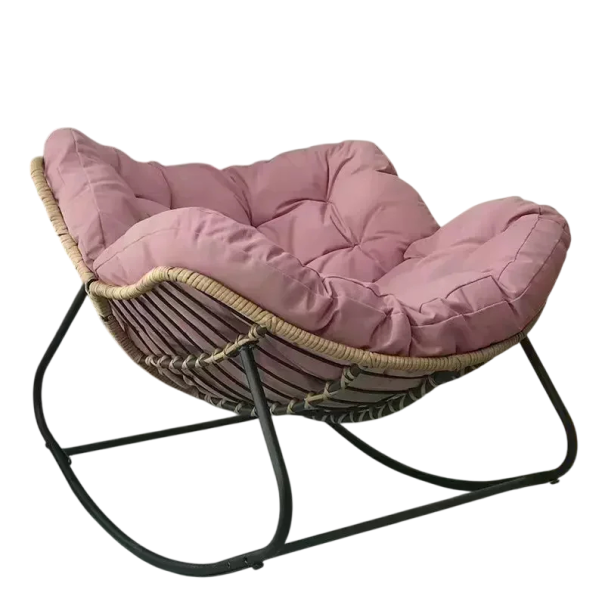 Sillón mecedora de diseño con asiento acolchado y tufting 120x95 cm marco de acero superficie de terciopelo de franela para sala de estar rosa