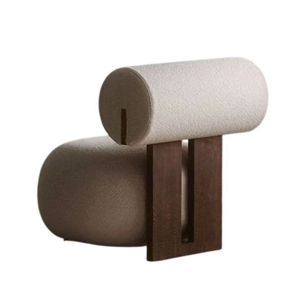 Sillón moderno con asiento redondeado y respaldo cilíndrico Dimensiones 81 x 70 x 71 cm Estructura portante con corte Asiento de diseño bajo beige