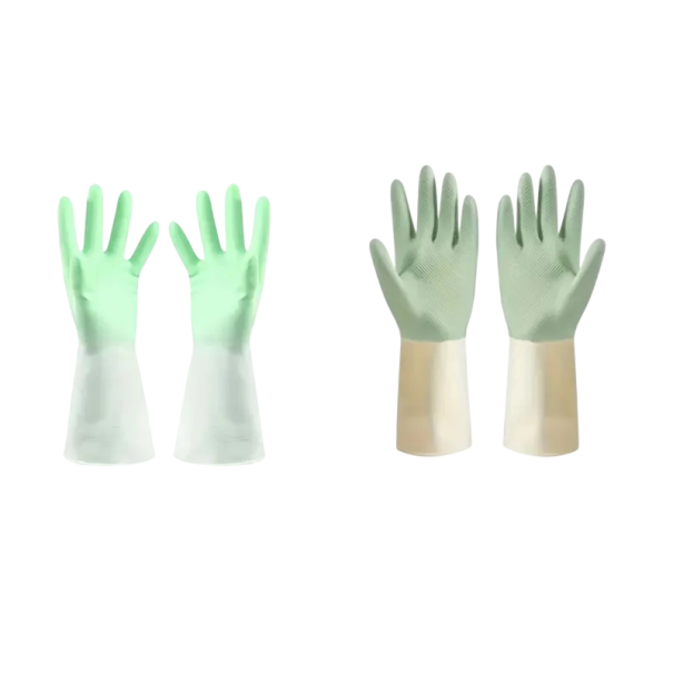 Silné latexové rukavice na mytí nádobí nepromokavé 32 cm protiskluzový úchop gumové rukavice pro úklid domácnosti velikost L 1