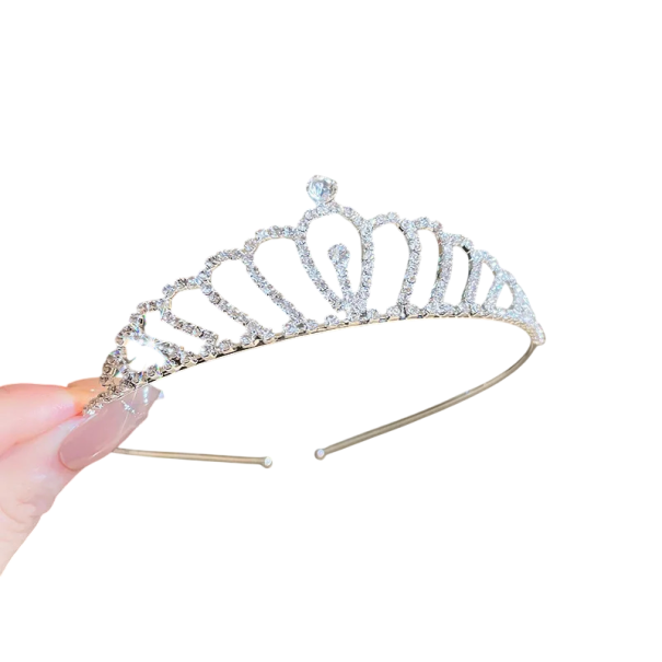 Silver Royal Crown Universal Size Open Arch Tiara with Dominant Central Stone on Headband 1