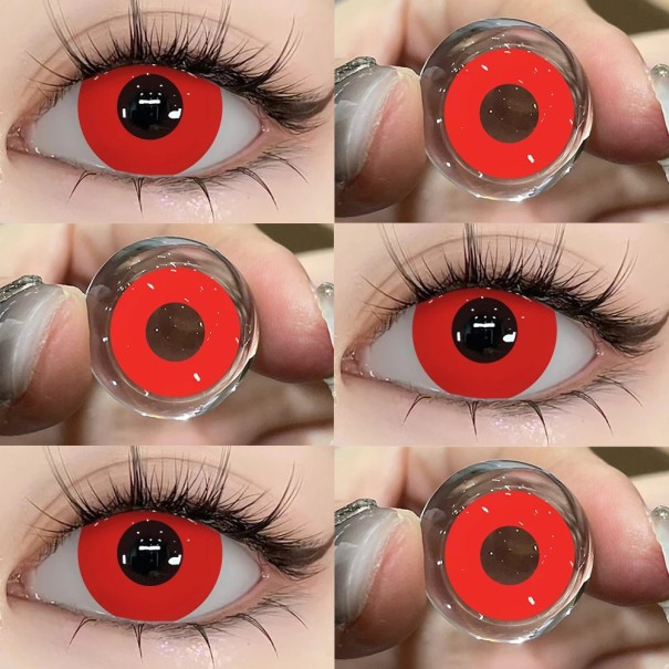 Single-Coloured Red Annual Contact Lenses Diameter 14.5 mm Hydrogel Without Prescription for Cosplay Eye Styling with Full Iris Coverage 1