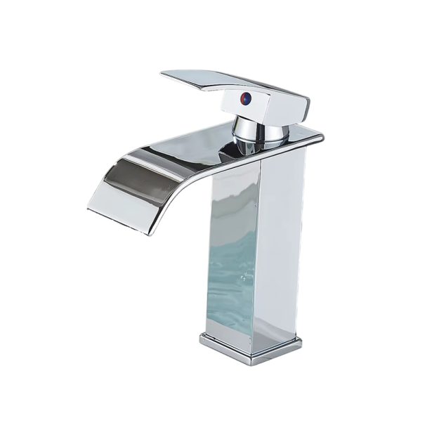 Sink Waterfall Tap 18.3 x 11 cm Glossy Finish Elegant Tap with Deck Mount Single Hole Bathroom Fitting silver