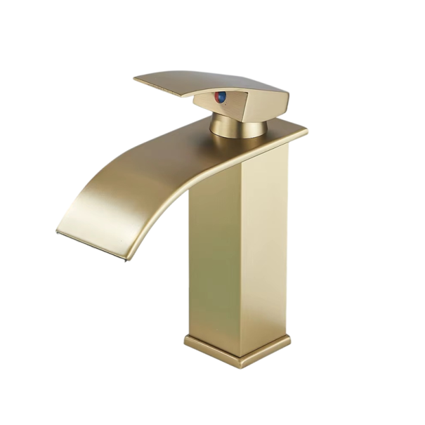 Sink Waterfall Tap 18.3 x 11 cm Matte Finish Elegant Tap with Deck Mount Single Hole Bathroom Fitting gold