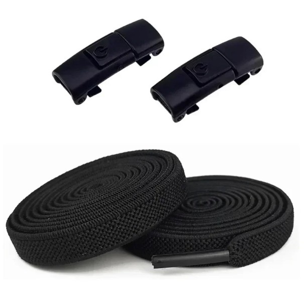Sireturi elastice fara legare 100 cm Sireturi cu incuietoare Catarama metalica Incaltare rapida pentru sport si pantofi de zi cu zi negru