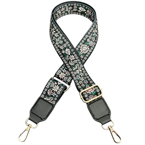 Široký nastavitelný popruh na kabelku černý 73–130 x 3,8 cm Jemný květinový vzor Ramenní textilní popruh na tašku Náhradní crossbody 1