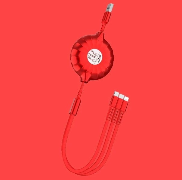 Sisäänvedettävä USB-kaapeli 3in1 K637 punainen