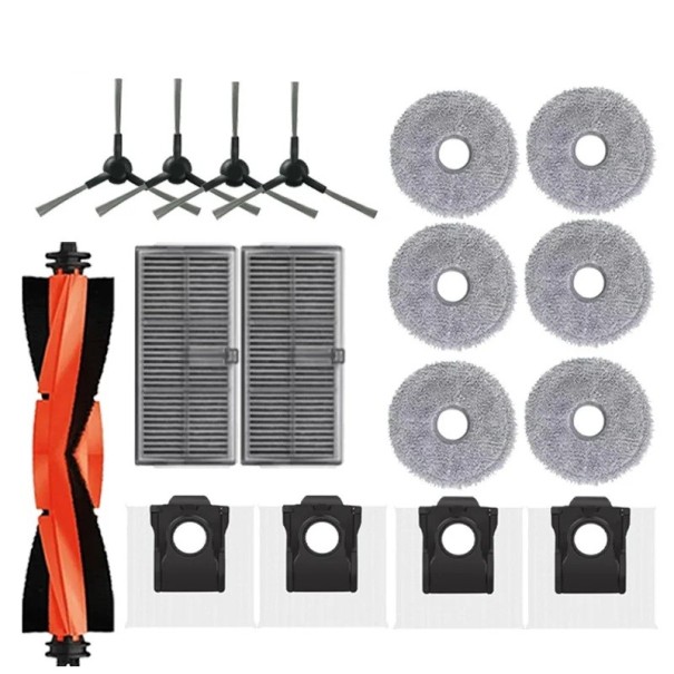Sistem de accesorii pentru aspirator robotic 17 piese 1 perie principală 6 discuri de mop 2 filtre 4 saci 4 perii de curățare Piese de schimb pentru întreținere 1