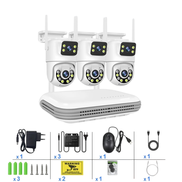 Sistema de cámaras de seguridad WiFi PTZ 8 canales NVR 3 cámaras blanco conexión inalámbrica detección de personas para monitoreo de casa y terreno 1