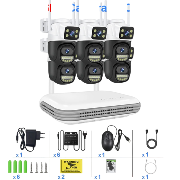 Sistema de cámaras de seguridad WiFi PTZ 8 canales NVR 6 cámaras conexión inalámbrica detección de personas para monitoreo de casa y terreno negro