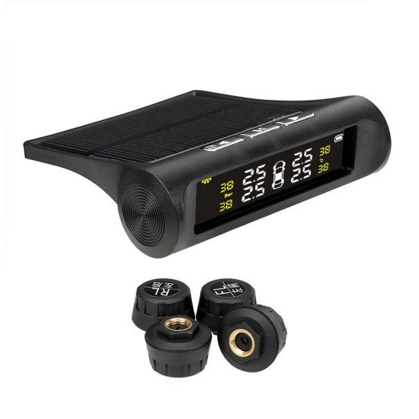 Sistema de monitoreo de presión de neumáticos TPMS con 4 sensores, pantalla LCD y energía solar, alarma de seguridad para automóvil, comprobador de presión digital 1