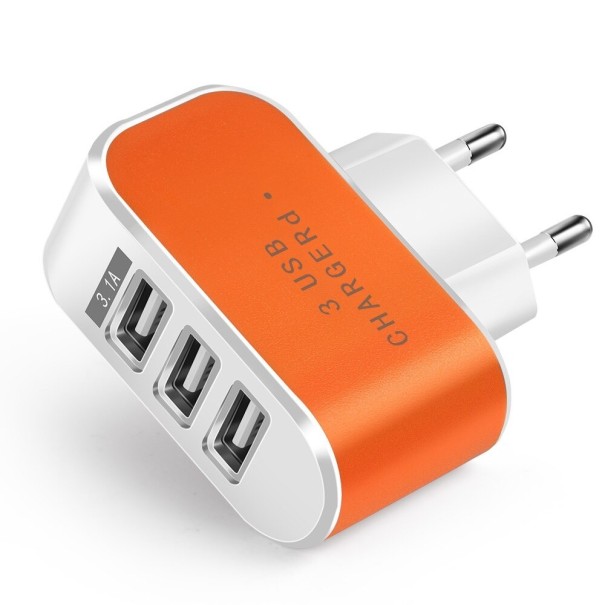Síťový nabíjecí adaptér 3 USB porty oranžová