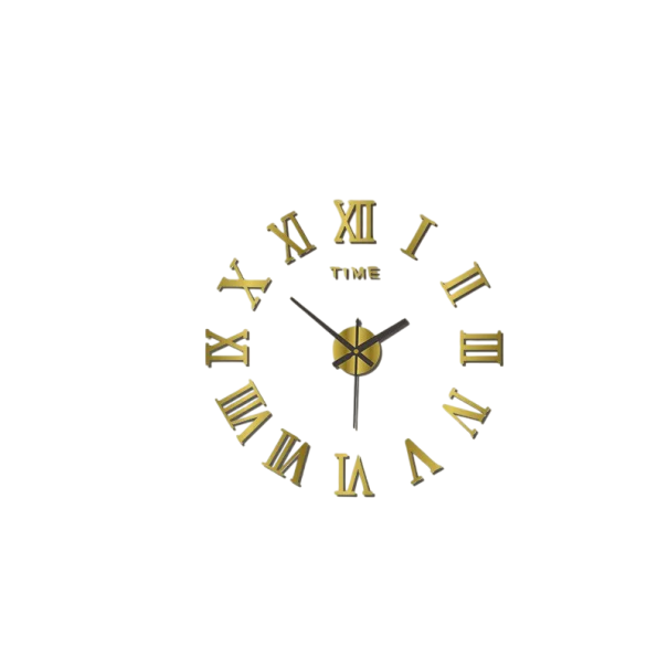Självhäftande väggklocka med romerska siffror 40 cm 3D-akryldesign Modern dekoration Spegeleffekt Svart färg Elegant utseende guld