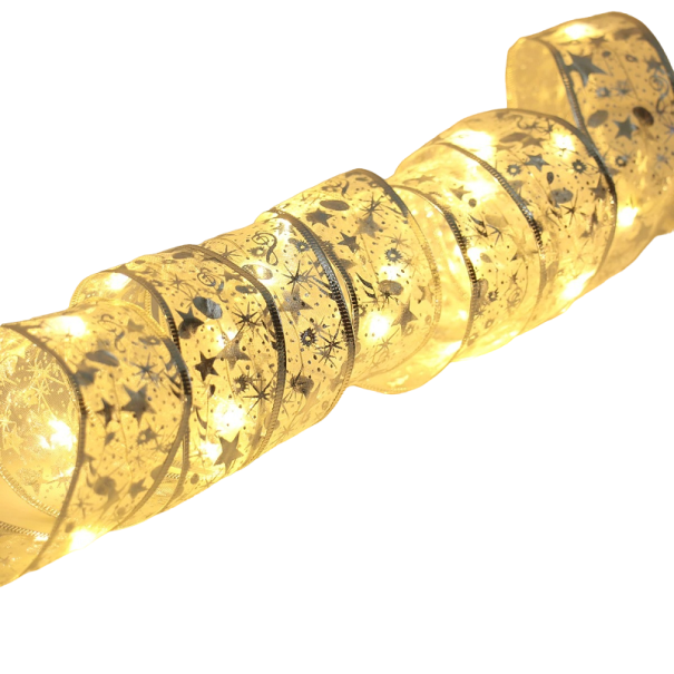 Självlysande silver julband 5 m 50 LEDs varm vit