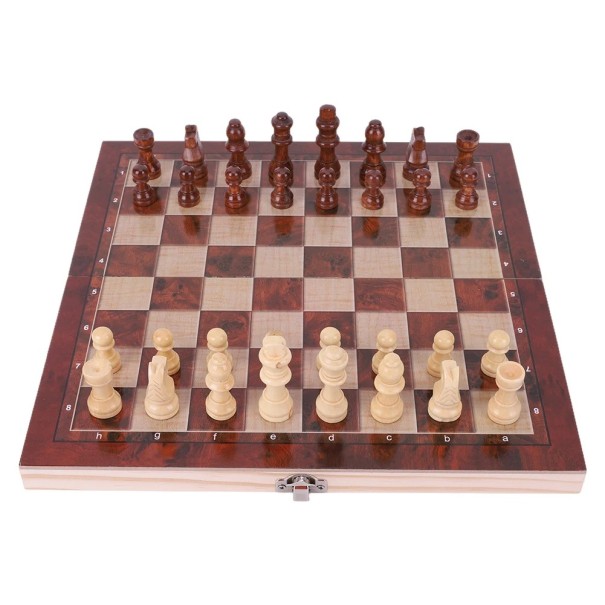 Skakbræt i træ, foldbart 29 x 29 cm, brætspil til børn og voksne, stort skaksæt, træbrikker, rejseskakspil 1