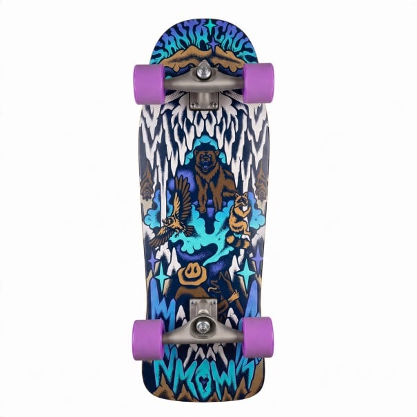 Skateboard so zvieracím motívom 77,6 cm 30,54 palca Viacvrstvová drevená doska s kicktailom Fialové kolieska a modrý potlač Na jazdu po meste 1