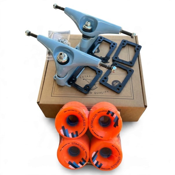 Skateboardachsen CX4 6,25 Zoll mit Rollen und Lagern Komplettset mit Unterlegscheiben und Schrauben Graue Trucks Zum Bau eines Skateboards orange