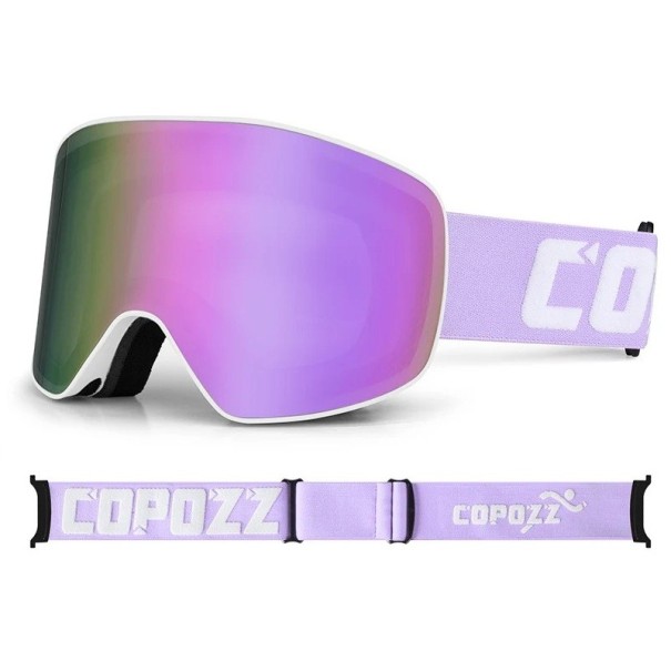 Skibril UV400 17,8 x 9,8 cm Unisex Beschermbril voor skiën en snowboarden Brede gezichtsveld Zachte stoffen tas paars