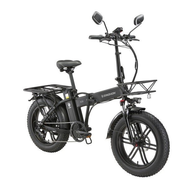 Skládací elektrokolo A20 s tlustými pneumatikami 20" × 4,0, motor 1000 W, vyjímatelná baterie 48V 18Ah, dojezd 100 km, 7 rychlostí, černé černá