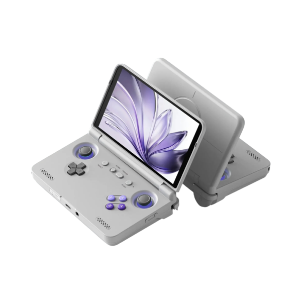 Skládací herní konzole Retroid Pocket Flip 2 s 5,5palcovým AMOLED displejem, 128GB úložištěm, 5000mAh baterií a systémem Android šedá