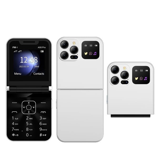 Skládací mobilní telefon SERVO A50 PRO 32 MB Duální SIM karta 150x66,5x9,5 mm Kompaktní zařízení s moderními funkcemi pro každodenní použití bílá
