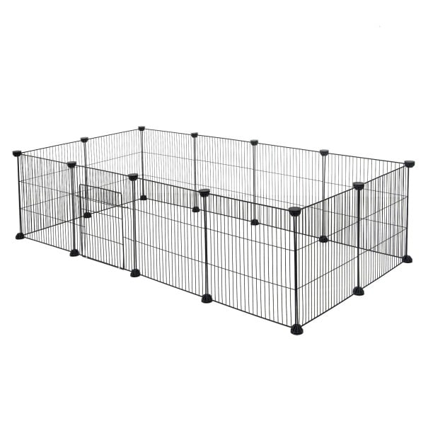 Skládací ohrádka pro hlodavce z 12 pletiv 142 x 72 x 36 cm Dvířka i protiskluzové podložky Rozteč drátů 1,5 cm Volitelný tvar výběhu Černá 1